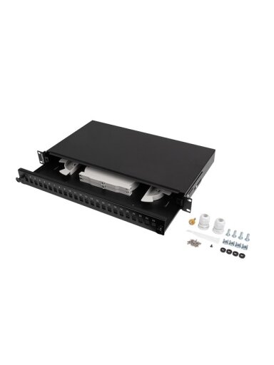 Lanberg Rackmount 19" 1U Fiber Patch panel 24xSC Simplex/24XLC Duplex Black with Accessories | FOP1-24SS-LDB