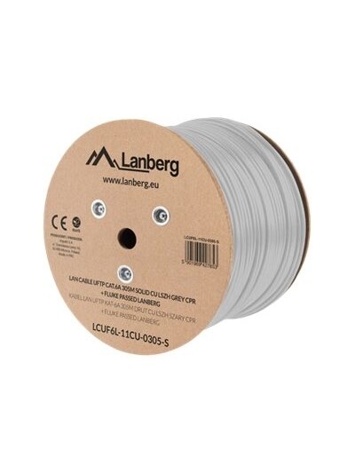 Lanberg | LAN Cable CAT.6A UFTP 305M Solid CU LSZH Grey CPR + Fluke Passed | LCUF6L-11CU-0305-S