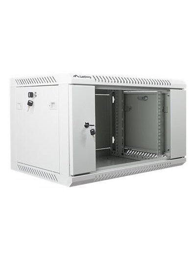 Lanberg | Rack cabinet 19" wall-mount 6U/600x450 (flat pack) with glass door | WF01-6406-10S | Grey 2 Lanberg | Rack cabinet 19" wall-mount 6U/600x450 (flat pack) with glass door | WF01-6406-10S | Grey 2
