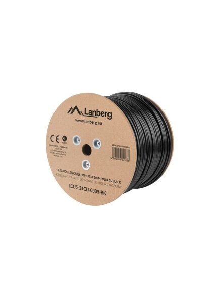 Lanberg | Cable Cat.5E UTP 305M Solid Outdoor CU Black Fluke Passed | LCU5-21CU-0305-BK Lanberg | Cable Cat.5E UTP 305M Solid Outdoor CU Black Fluke Passed | LCU5-21CU-0305-BK