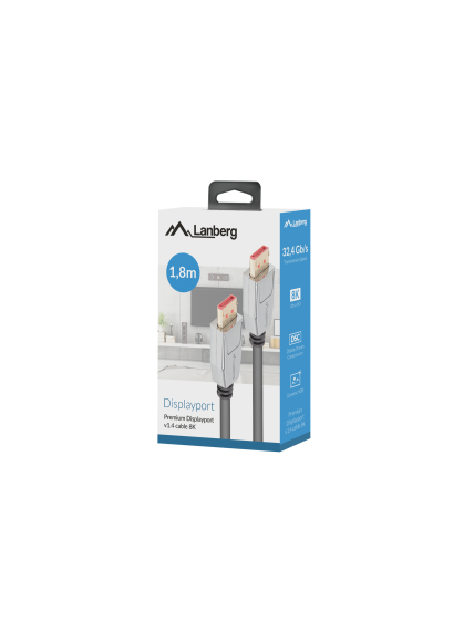 Lanberg DisplayPort M/M Cable 20 PIN V1.4 8K 60HZ | CA-DPDP-20CU-0018-BK | DisplayPort to DisplayPort | 1.8 m 2