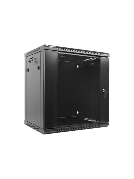 Lanberg | Rack cabinet 19" wall-mount 12U/600x450 (flat pack) with glass door | WF01-6412-10B | Black 1 Lanberg | Rack cabinet 19" wall-mount 12U/600x450 (flat pack) with glass door | WF01-6412-10B | Black 1