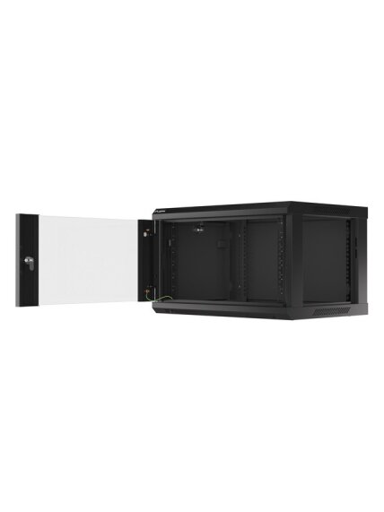 Lanberg | Rack cabinet 19" wall-mount 6U/600x450 (flat pack) with glass door V2 | WF01-6406-10B | Black 3 Lanberg | Rack cabinet 19" wall-mount 6U/600x450 (flat pack) with glass door V2 | WF01-6406-10B | Black 3