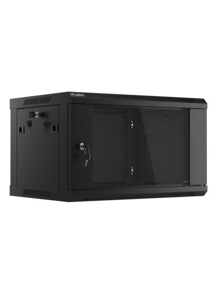Lanberg | Rack cabinet 19" wall-mount 6U/600x450 (flat pack) with glass door V2 | WF01-6406-10B | Black Lanberg | Rack cabinet 19" wall-mount 6U/600x450 (flat pack) with glass door V2 | WF01-6406-10B | Black