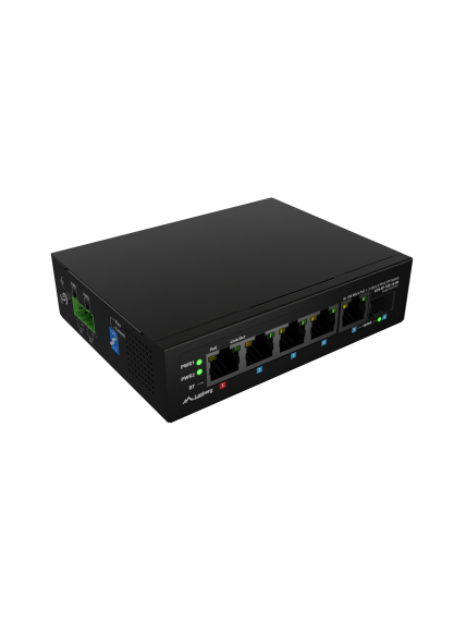 Lanberg Switch PoE 1xBT 3xAT SFP/ETH Din Unmanagment Fast Ethernet | ILFE-4P-1GE-1S-90 1 Lanberg Switch PoE 1xBT 3xAT SFP/ETH Din Unmanagment Fast Ethernet | ILFE-4P-1GE-1S-90 1
