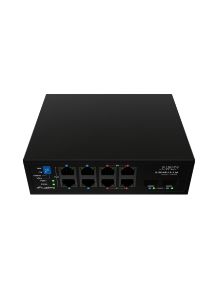 Lanberg Switch PoE 4xBT 4xAT 4xSFP Din Unmanagment Gigabit Ethernet | ILGE-8P-2S-120 | Unmanaged | Din rail 4