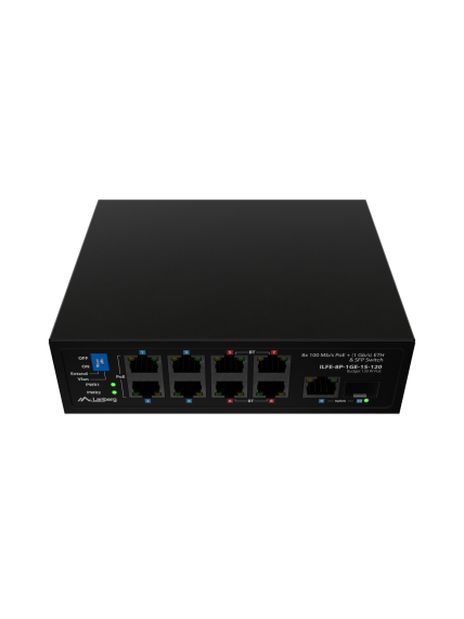Lanberg Switch PoE 4xBT 4xAT SFP/ETH Din Unmanagment Fast Ethernet | ILFE-8P-1GE-1S-120 | Unmanaged | Din rail, Rack 4
