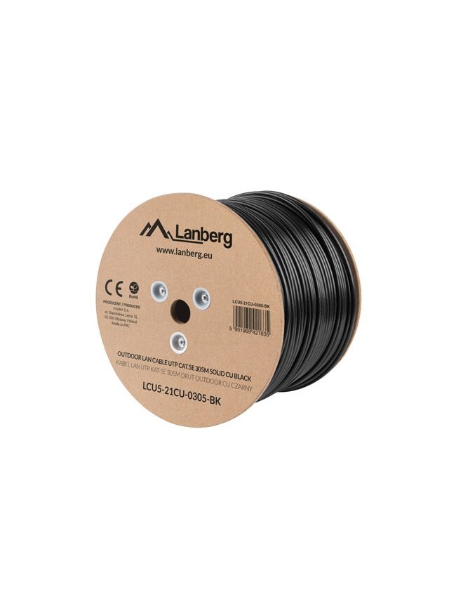 Lanberg | Cable Cat.5E UTP 305M Solid Outdoor CU Black Fluke Passed | LCU5-21CU-0305-BK Lanberg | Cable Cat.5E UTP 305M Solid Outdoor CU Black Fluke Passed | LCU5-21CU-0305-BK