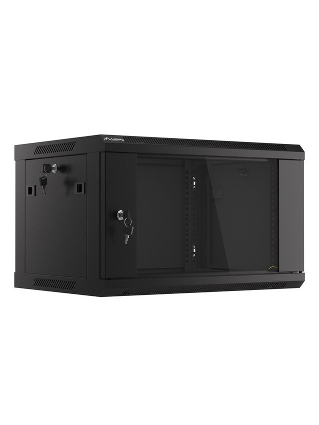Lanberg | Rack cabinet 19" wall-mount 6U/600x450 (flat pack) with glass door V2 | WF01-6406-10B | Black Lanberg | Rack cabinet 19" wall-mount 6U/600x450 (flat pack) with glass door V2 | WF01-6406-10B | Black