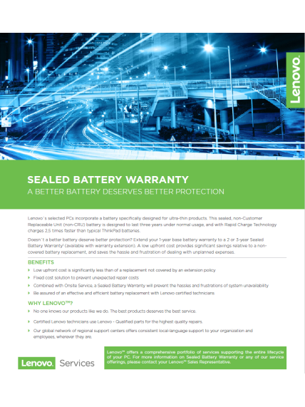 Lenovo | Warranty 3Y Sealed Battery Add On Replacement | 3 year(s) 1