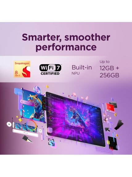 Lenovo Yoga Tab Wi-Fi (w/o power adapter) | ZAG60208SE | 11.1 " | Seashell | LTPS | 3200 x 2000 pixels | Qualcomm | Snapdragon 8 Gen 3 Mobile Platform | 12 GB | Soldered LPDDR5x | 256 GB | Wi-Fi | Front camera | 13 MP | Rear camera | 13+2 MP | Bluetooth | 19