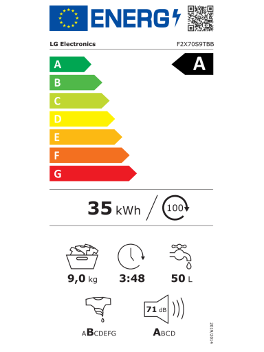 LG Washing machine F2X70S9TBB, A, Front loading, Washing capacity 9 kg, Depth 48 cm, 1200 RPM, LED, White | LG LG Washing machine F2X70S9TBB, A, Front loading, Washing capacity 9 kg, Depth 48 cm, 1200 RPM, LED, White | LG