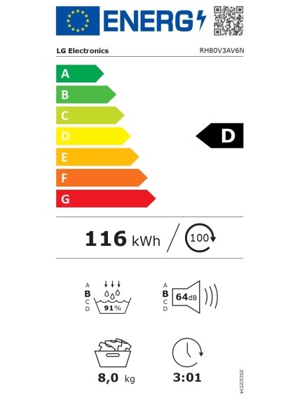 LG | Dryer Machine | RH80V3AV6N | Energy efficiency class D | Front loading | 8 kg | LED | Depth 69 cm | Wi-Fi | White 14 LG | Dryer Machine | RH80V3AV6N | Energy efficiency class D | Front loading | 8 kg | LED | Depth 69 cm | Wi-Fi | White 14