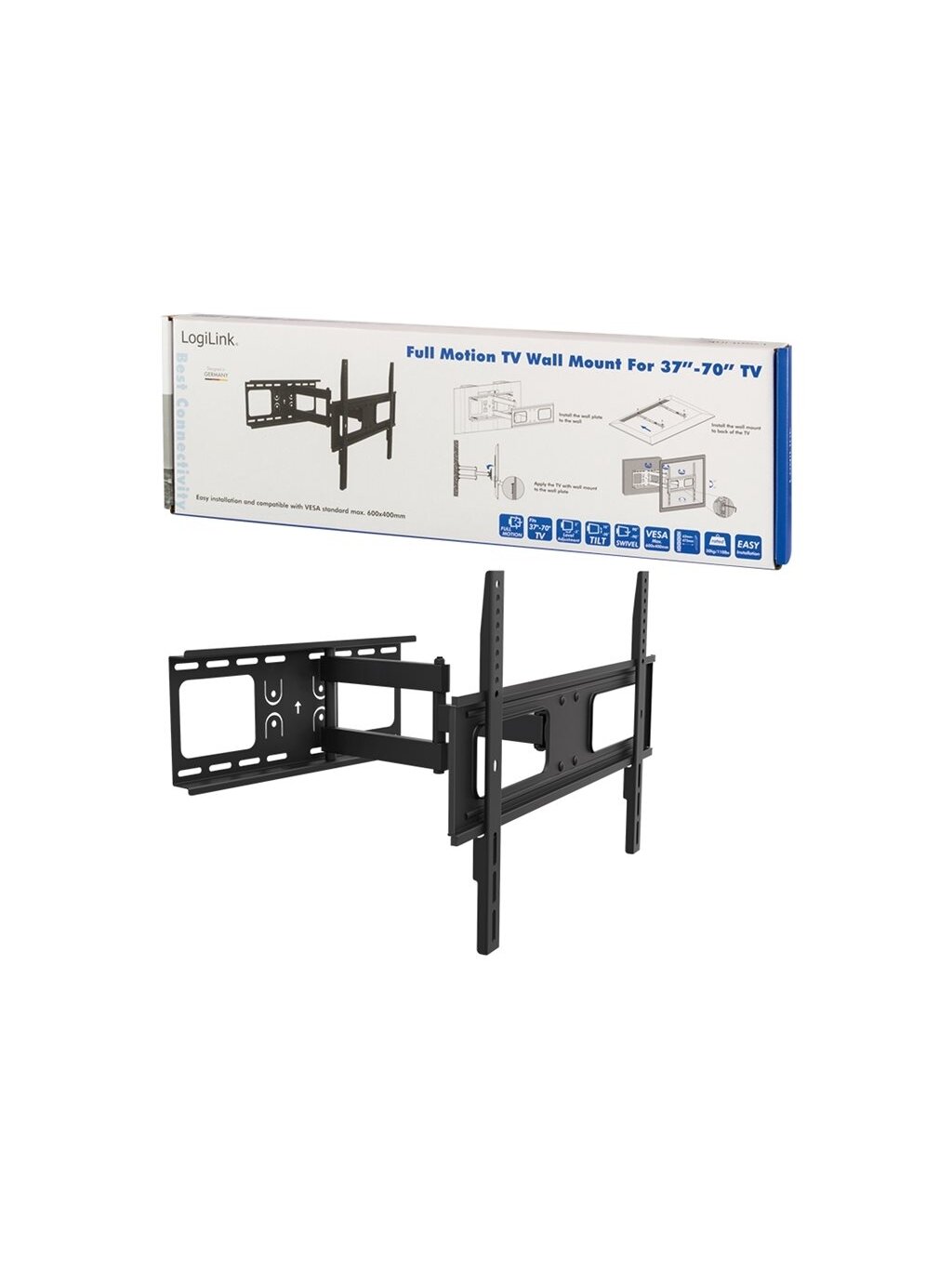 Logilink BP0028 TV Wall mount, 37"-70", tilt +10°-20°,swievel +-90°, 475mm | Logilink | Wall Mount | 37-70 " | Maximum weight (capacity) 50 kg | Black Logilink BP0028 TV Wall mount, 37"-70", tilt +10°-20°,swievel +-90°, 475mm | Logilink | Wall Mount | 37-70 " | Maximum weight (capacity) 50 kg | Black