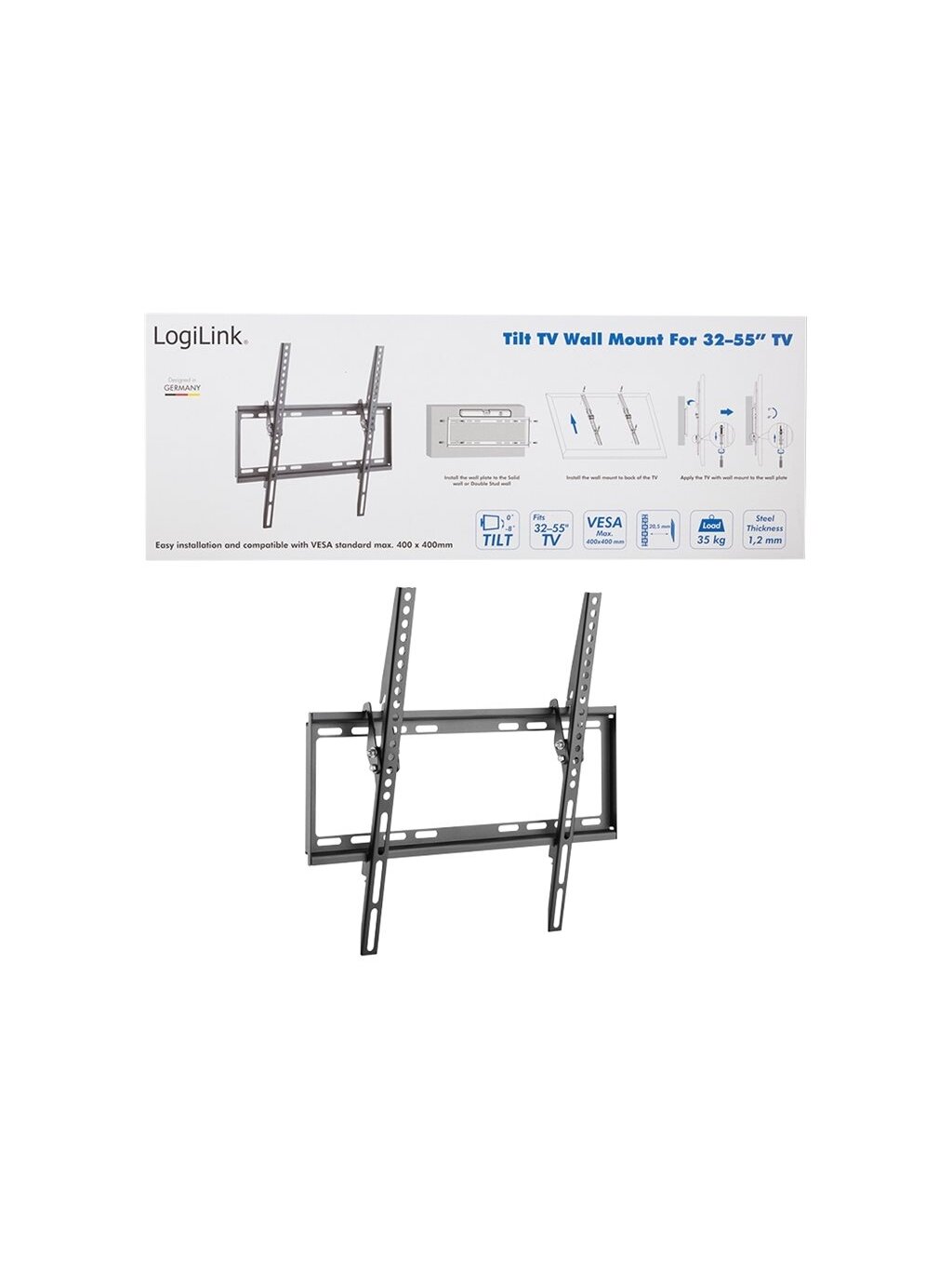 Logilink BP0037 TV Wall mount, 32"-55", tilt, small | Logilink | BP0037 TV Wall mount, 32"-55", tilt, small | 32–55 " | Maximum weight (capacity) 35 kg 1 Logilink BP0037 TV Wall mount, 32"-55", tilt, small | Logilink | BP0037 TV Wall mount, 32"-55", tilt, small | 32–55 " | Maximum weight (capacity) 35 kg 1