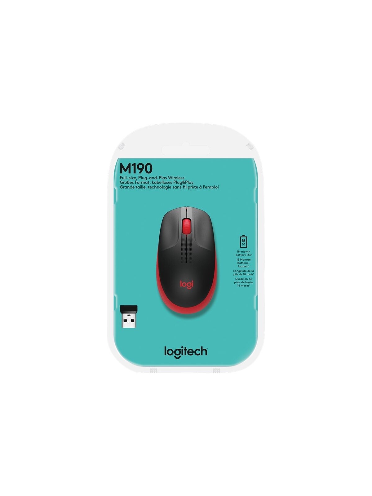 Logitech | Full size Mouse | M190 | Wireless | USB | Red 2