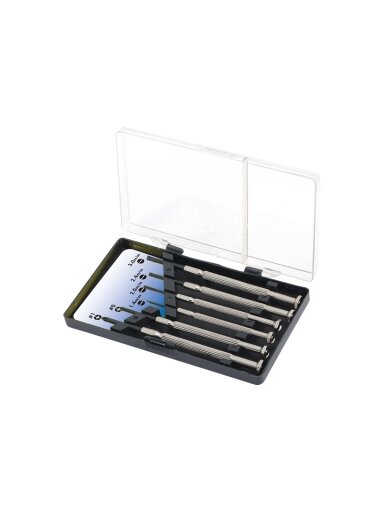 Logilink | Small Screwdriver Set, 6pcs | Incl. transport boxThe set includes1x slot driver 1.4 mm1x slot driver 2.0 mm1x slot driver 2.4 mm1x slot driver 3.0 mm1x Cross slot driver 0 mm1x Cross slot driver 1 mm