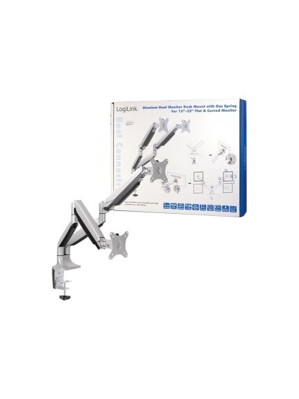 Logilink BP0043 Dual Monitor Desk mount, 13"-32",gas spring, aluminum | Logilink
