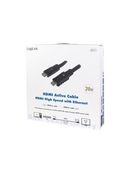Logilink, CHA0020, 20m, Active, HDMI cable, type A male, - HDMI type A male, black. | Logilink | HDMI to HDMI | 20 m 4