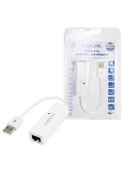 Logilink | Fast Ethernet USB 2.0 to RJ45 Adapter: | 0.115 m | White | USB-A to RJ45 2