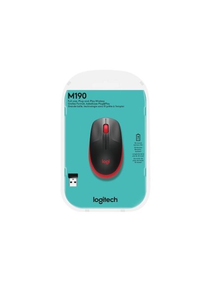 Logitech | Full size Mouse | M190 | Wireless | USB | Red 2