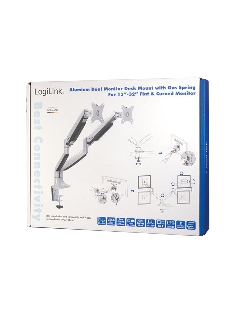 Logilink BP0043 Dual Monitor Desk mount, 13"-32",gas spring, aluminum | Logilink 4