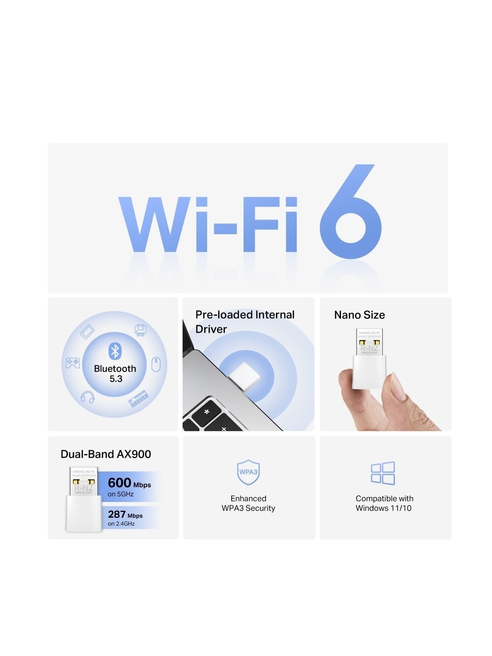 Mercusys AX900 Nano Wi-Fi 6 Bluetooth USB Adapter | MA60XNB 2
