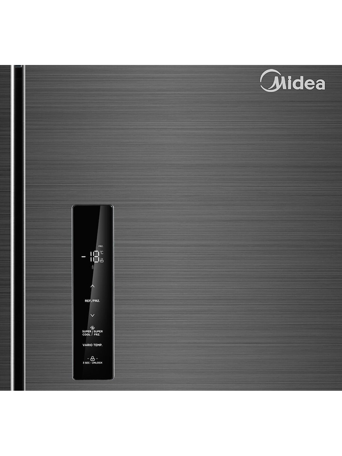 Midea Refrigerator | MDRF632FIE45 | Energy efficiency class E | Free standing | Side by Side | Height 177.5 cm | No Frost system | Fridge net capacity 305 L | Freezer net capacity 168 L | Display | 35 dB | Dark Inox 3
