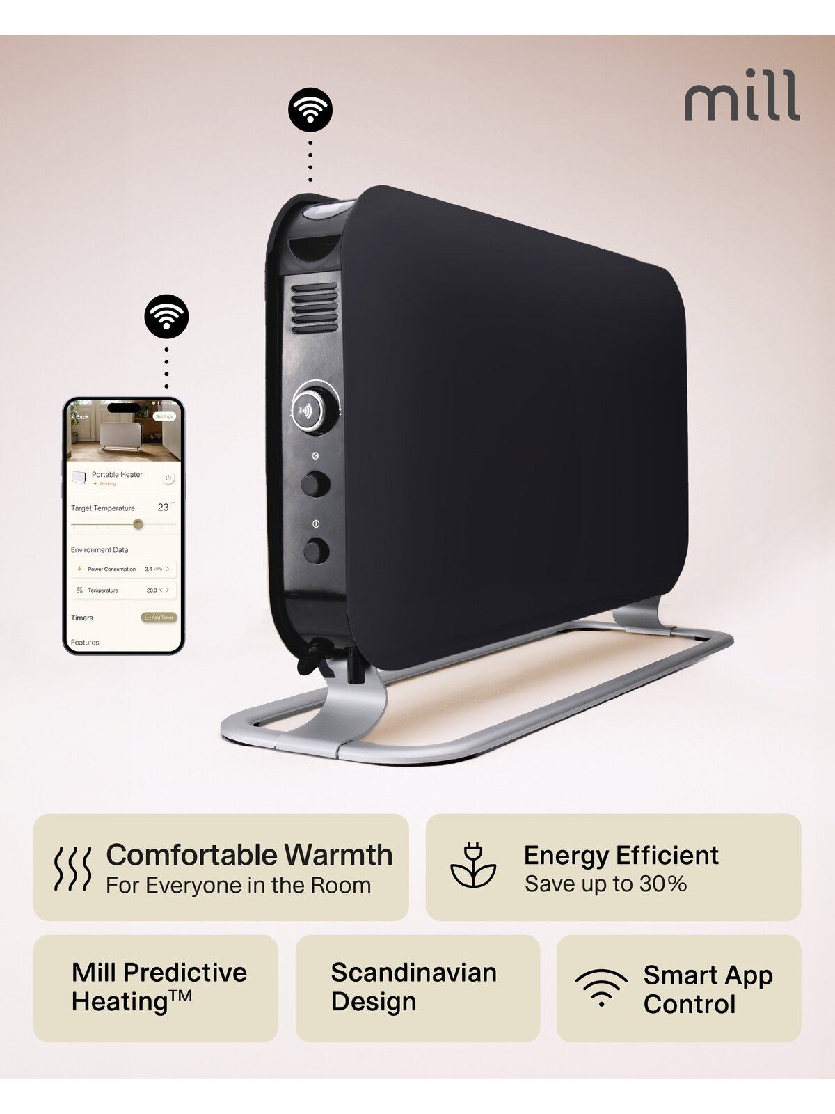Mill CO1200WIFI3BLACK GEN3 Convection Heater, 1200W, Steel fronts, LED display, Black | Mill | Heater | CO1200WIFI3BLACK GEN3 | Convection Heater | 1200 W | Black 8 Mill CO1200WIFI3BLACK GEN3 Convection Heater, 1200W, Steel fronts, LED display, Black | Mill | Heater | CO1200WIFI3BLACK GEN3 | Convection Heater | 1200 W | Black 8