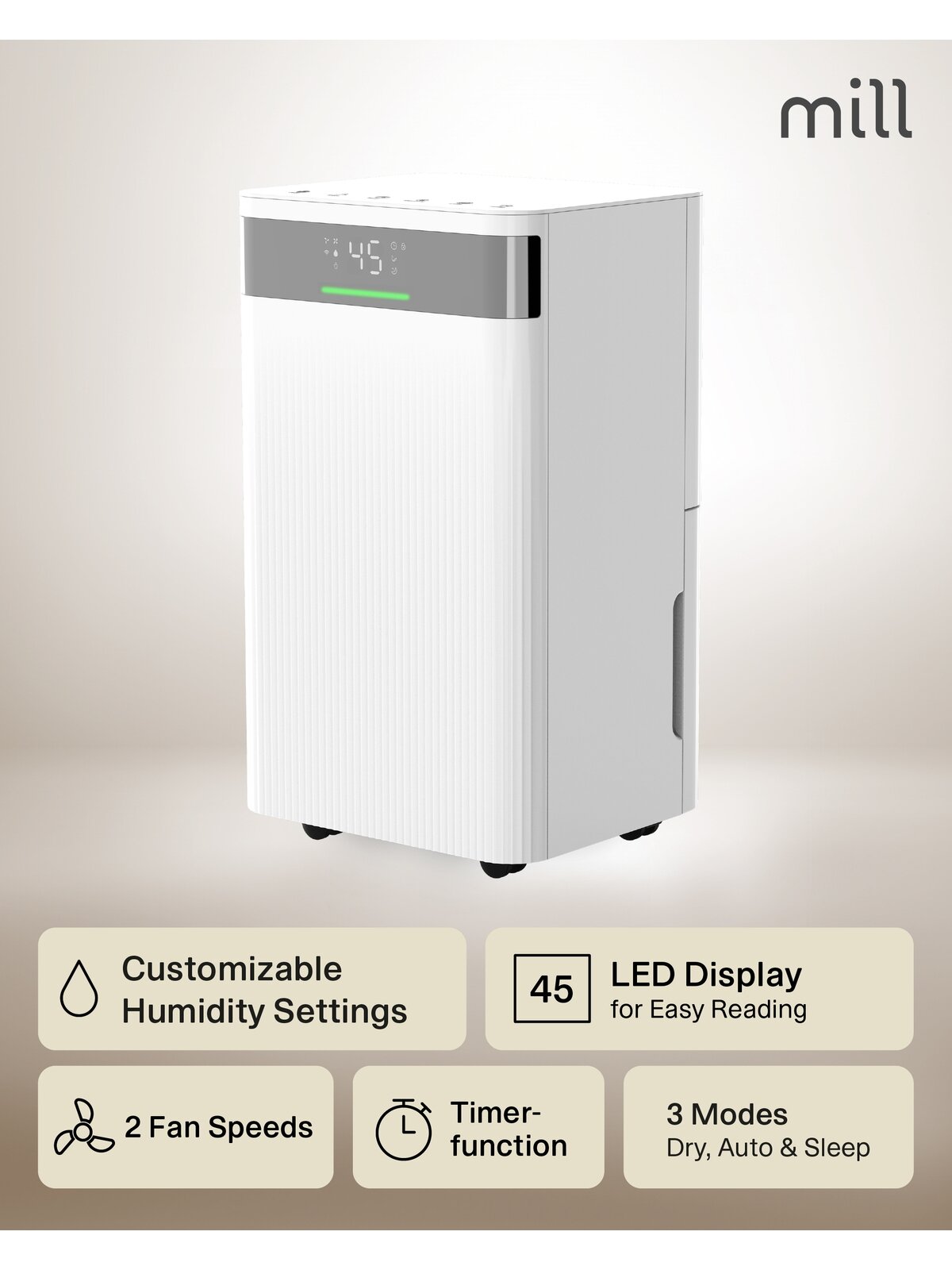 Mill Dehumidifier | MDH20 | Suitable for rooms up to 20-30 m² | Water tank capacity 4 L | White 1 Mill Dehumidifier | MDH20 | Suitable for rooms up to 20-30 m² | Water tank capacity 4 L | White 1