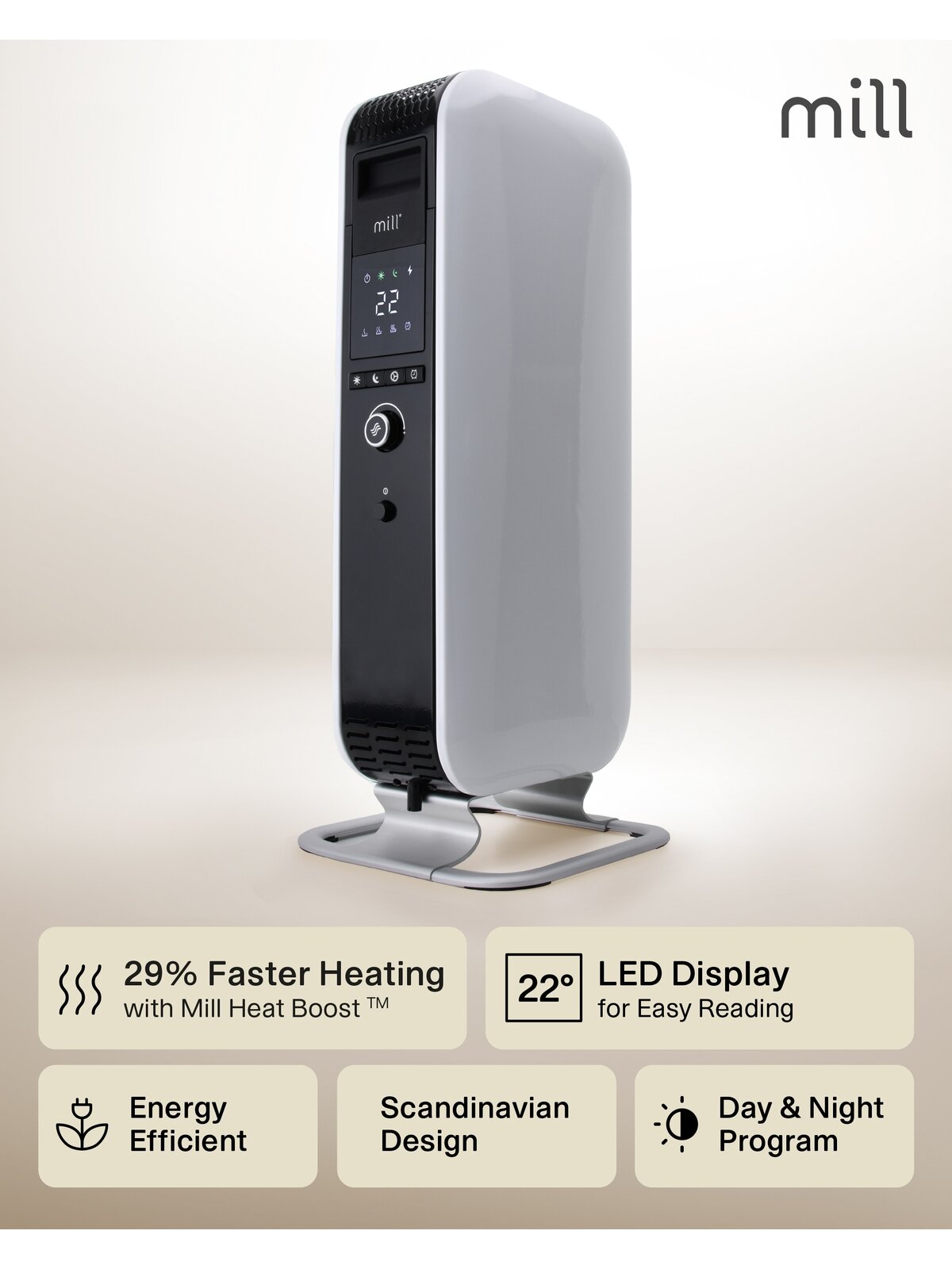 Mill | Heater | AB-H1000DN | Oil Filled Radiator | 1000 W | Number of power levels 3 | Suitable for rooms up to 12-16 m³ | White 16 Mill | Heater | AB-H1000DN | Oil Filled Radiator | 1000 W | Number of power levels 3 | Suitable for rooms up to 12-16 m³ | White 16