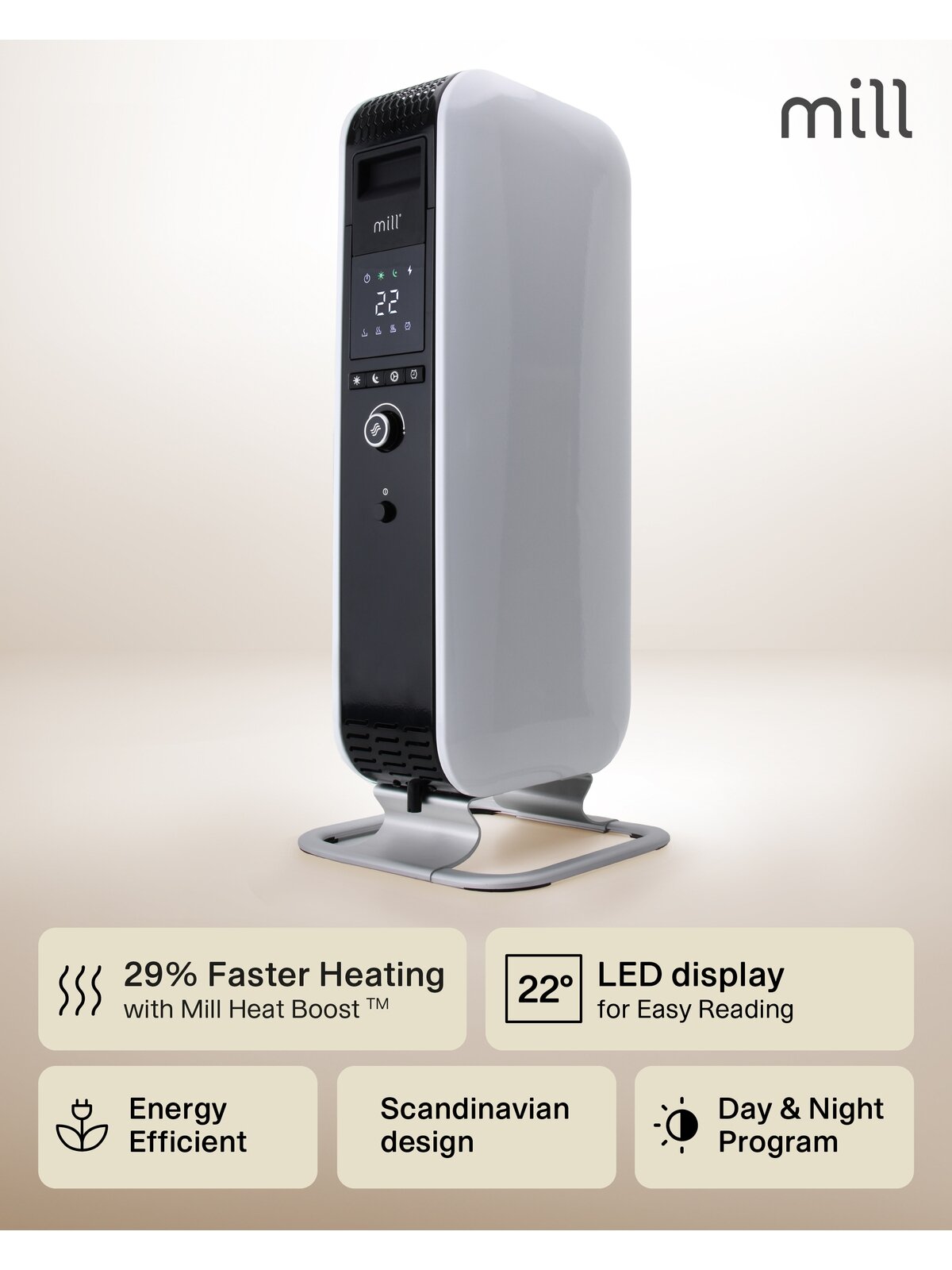 Mill | Heater | AB-H1500DN | Oil Filled Radiator | 1500 W | Number of power levels 3 | Suitable for rooms up to 16-24 m² | White 9 Mill | Heater | AB-H1500DN | Oil Filled Radiator | 1500 W | Number of power levels 3 | Suitable for rooms up to 16-24 m² | White 9