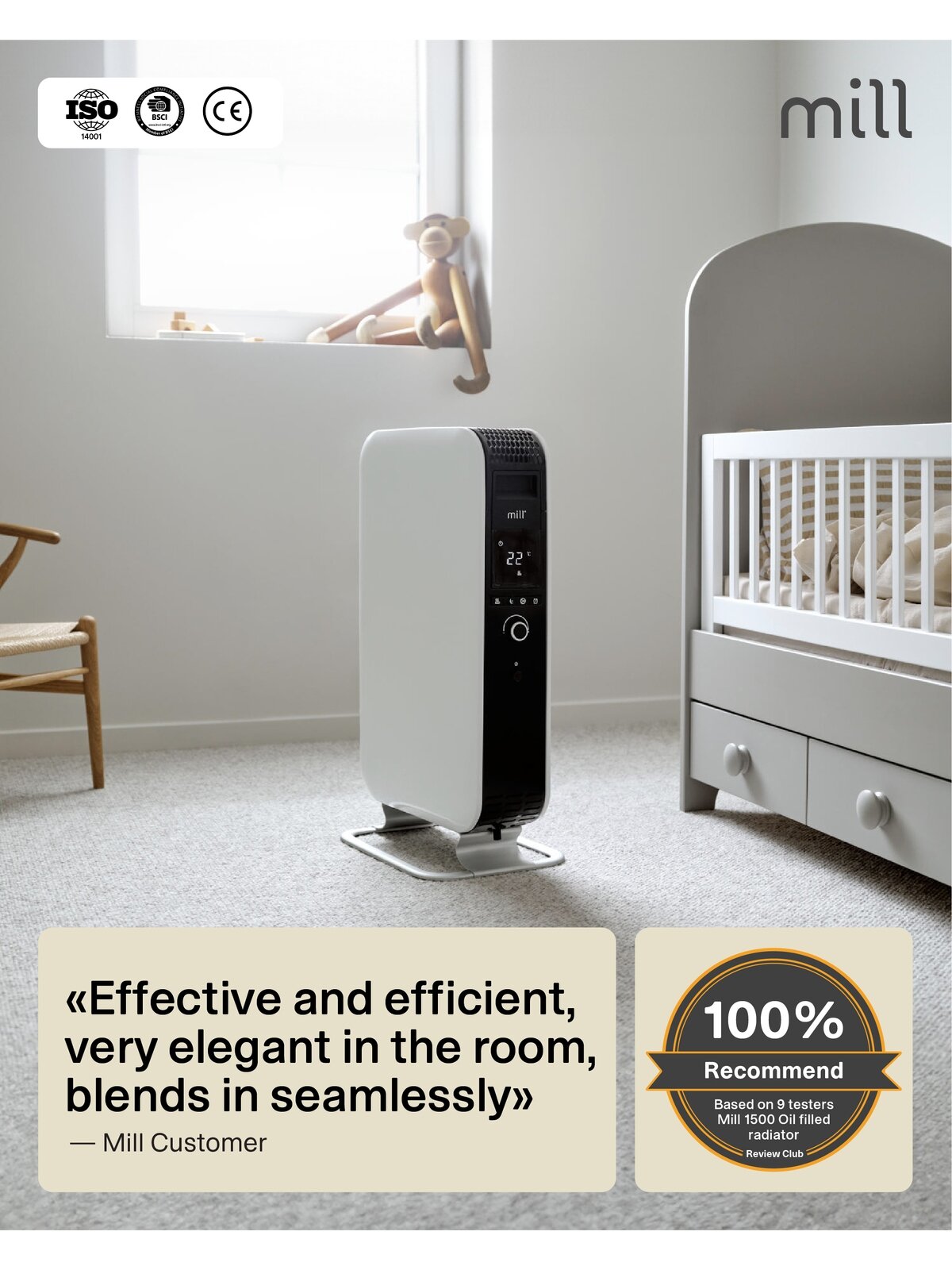 Mill | Heater | AB-H2000DN | Oil Filled Radiator | 2000 W | Number of power levels 3 | Suitable for rooms up to 24-34 m³ | White 11 Mill | Heater | AB-H2000DN | Oil Filled Radiator | 2000 W | Number of power levels 3 | Suitable for rooms up to 24-34 m³ | White 11