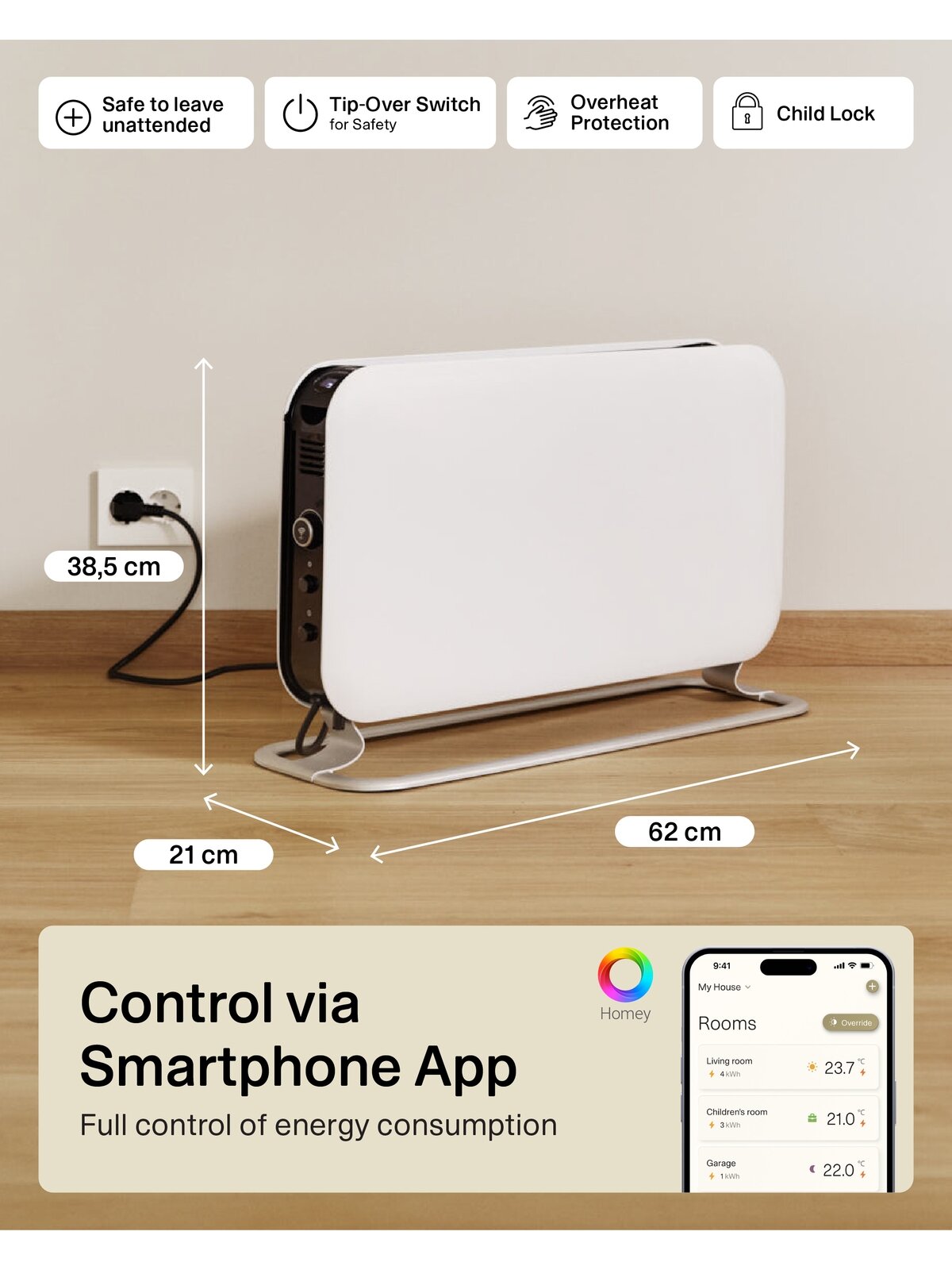 Mill | Heater | CO1200WIFI3 GEN3 | Convection Heater | 1200 W | Number of power levels 3 | Suitable for rooms up to 14-18 m² | White | N/A 8