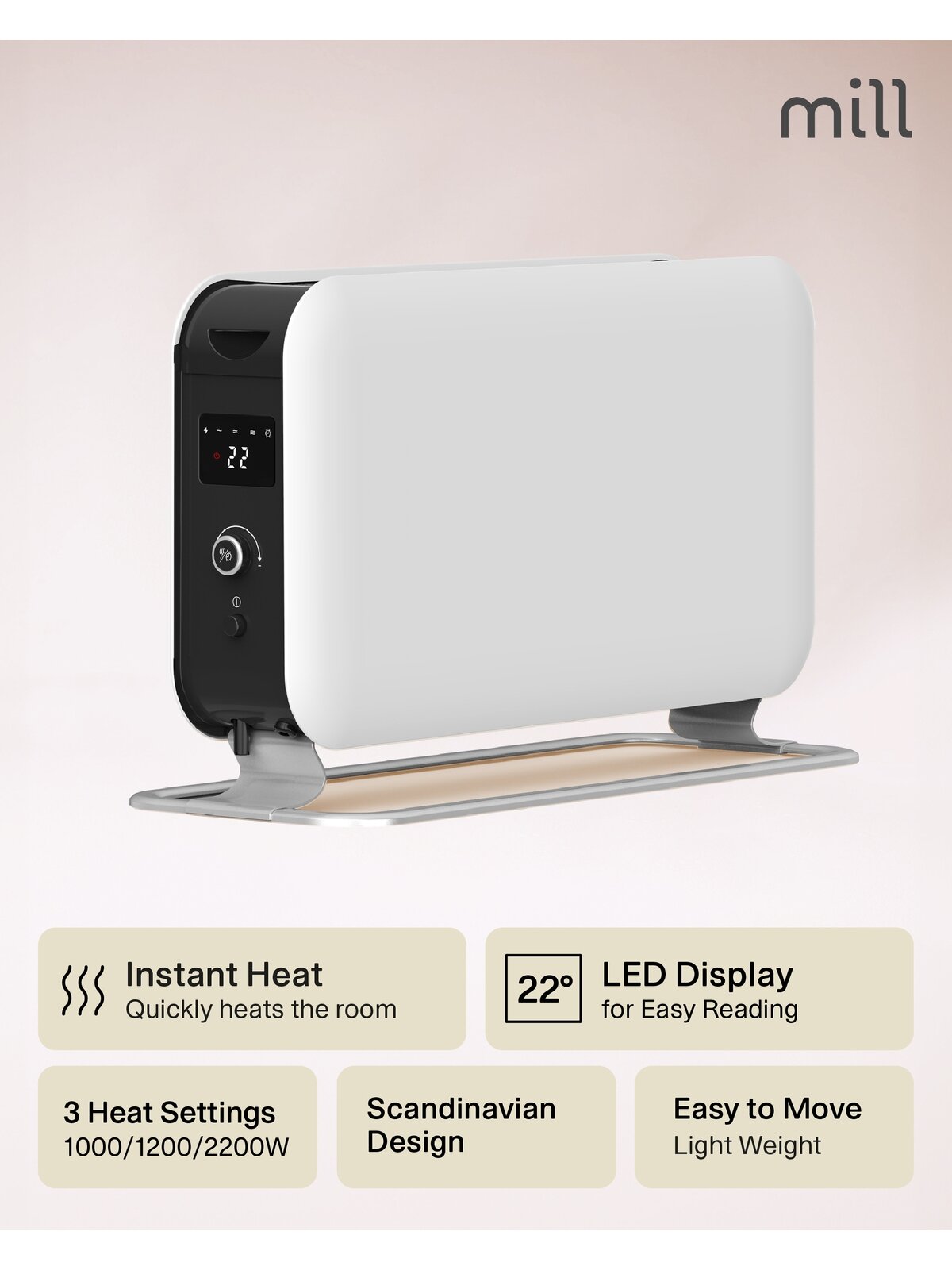 Mill | Heater | CO2200LEDMAX | Convection Heater | 2200 W | Number of power levels 3 | Suitable for rooms up to 5-30 m² | White 9 Mill | Heater | CO2200LEDMAX | Convection Heater | 2200 W | Number of power levels 3 | Suitable for rooms up to 5-30 m² | White 9