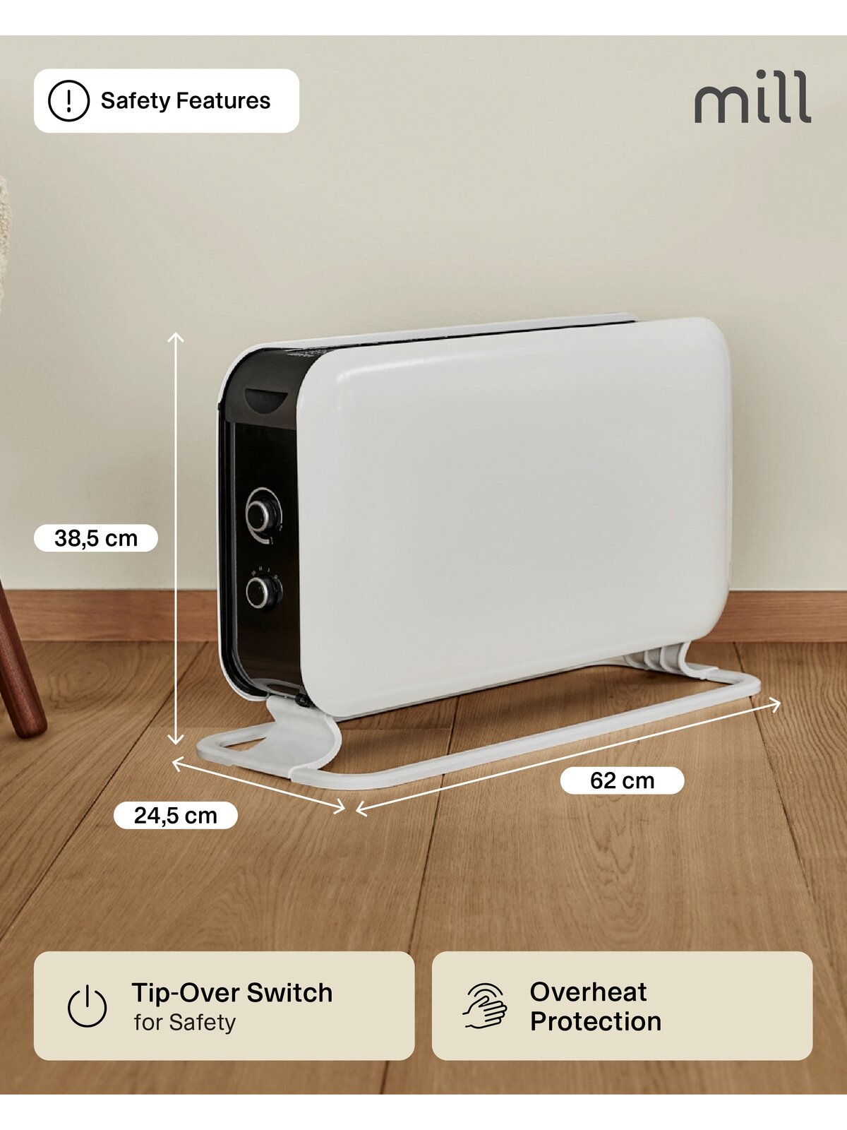 Mill | Heater | CO2200MECMAX | Convection Heater | 2200 W | Number of power levels 3 | Suitable for rooms up to max 30 m² | White 9 Mill | Heater | CO2200MECMAX | Convection Heater | 2200 W | Number of power levels 3 | Suitable for rooms up to max 30 m² | White 9
