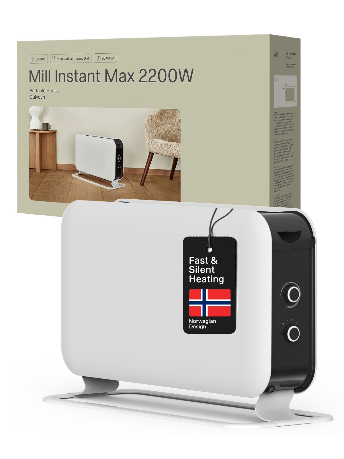 Mill | Heater | CO2200MECMAX | Convection Heater | 2200 W | Number of power levels 3 | Suitable for rooms up to max 30 m² | White