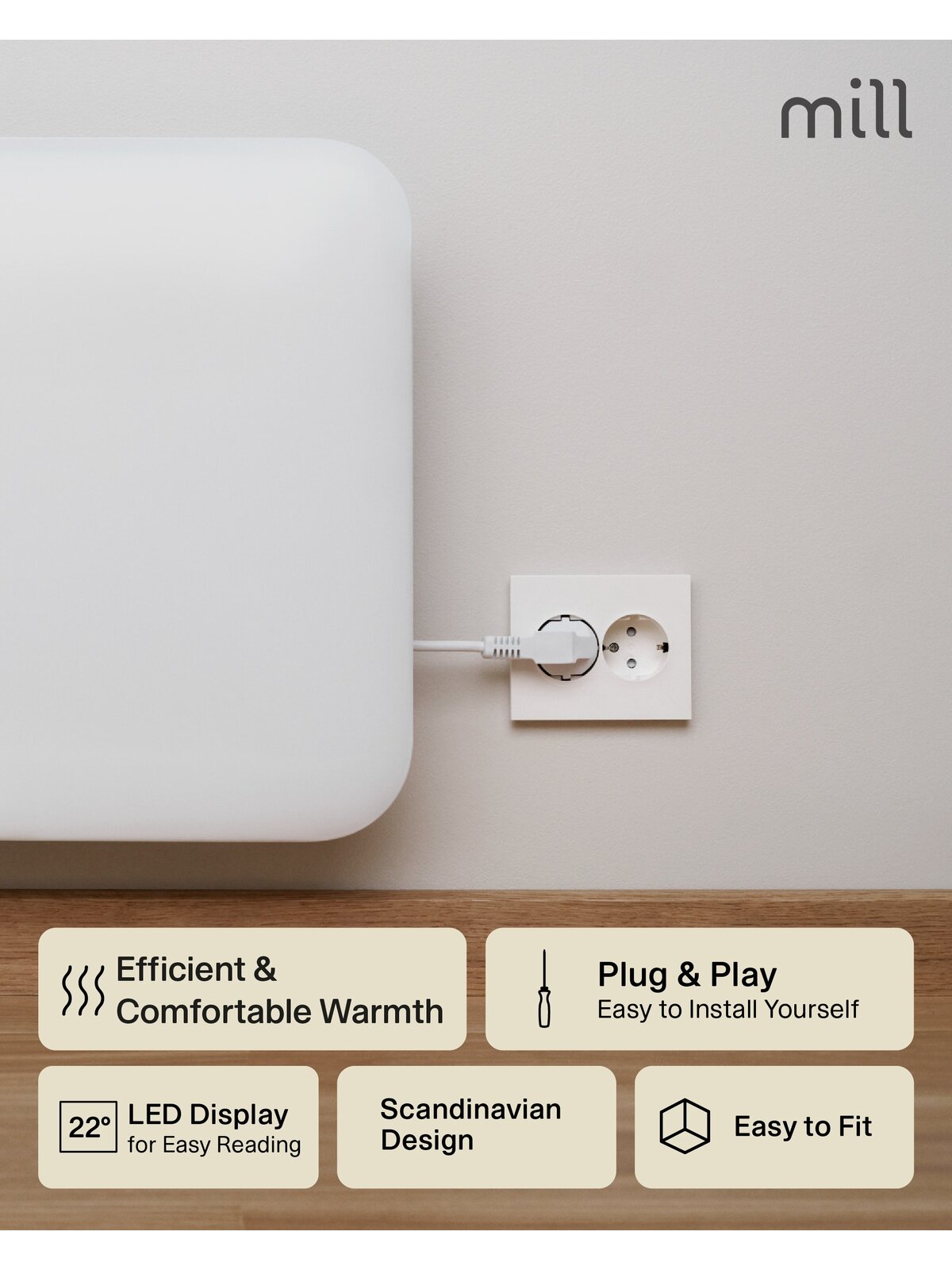 Mill | Heater | IB250 Steel | Panel Heater | 250 W | Number of power levels 1 | Suitable for rooms up to 2-5 m² | White 2 Mill | Heater | IB250 Steel | Panel Heater | 250 W | Number of power levels 1 | Suitable for rooms up to 2-5 m² | White 2