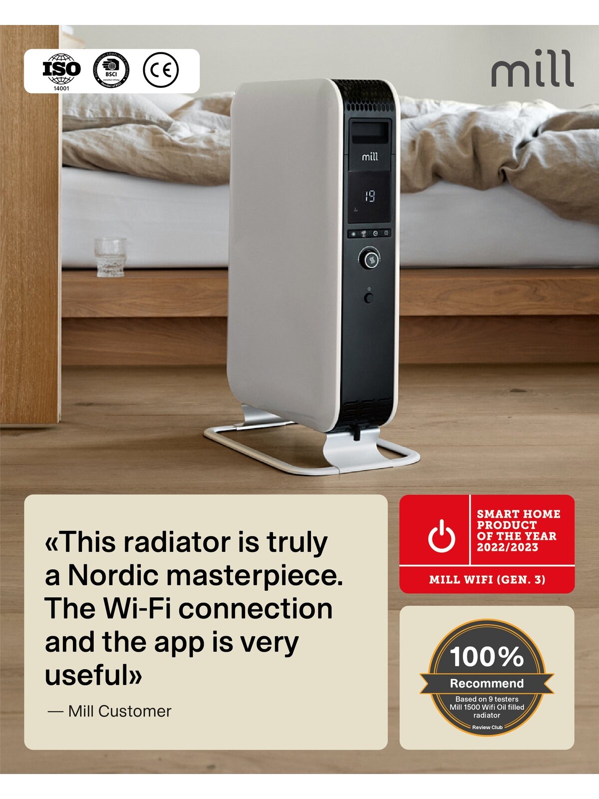 Mill | Heater | OIL1500WIFI3 GEN3 | Oil Filled Radiator | 1500 W | Number of power levels 3 | Suitable for rooms up to 25 m² | White/Black Mill | Heater | OIL1500WIFI3 GEN3 | Oil Filled Radiator | 1500 W | Number of power levels 3 | Suitable for rooms up to 25 m² | White/Black