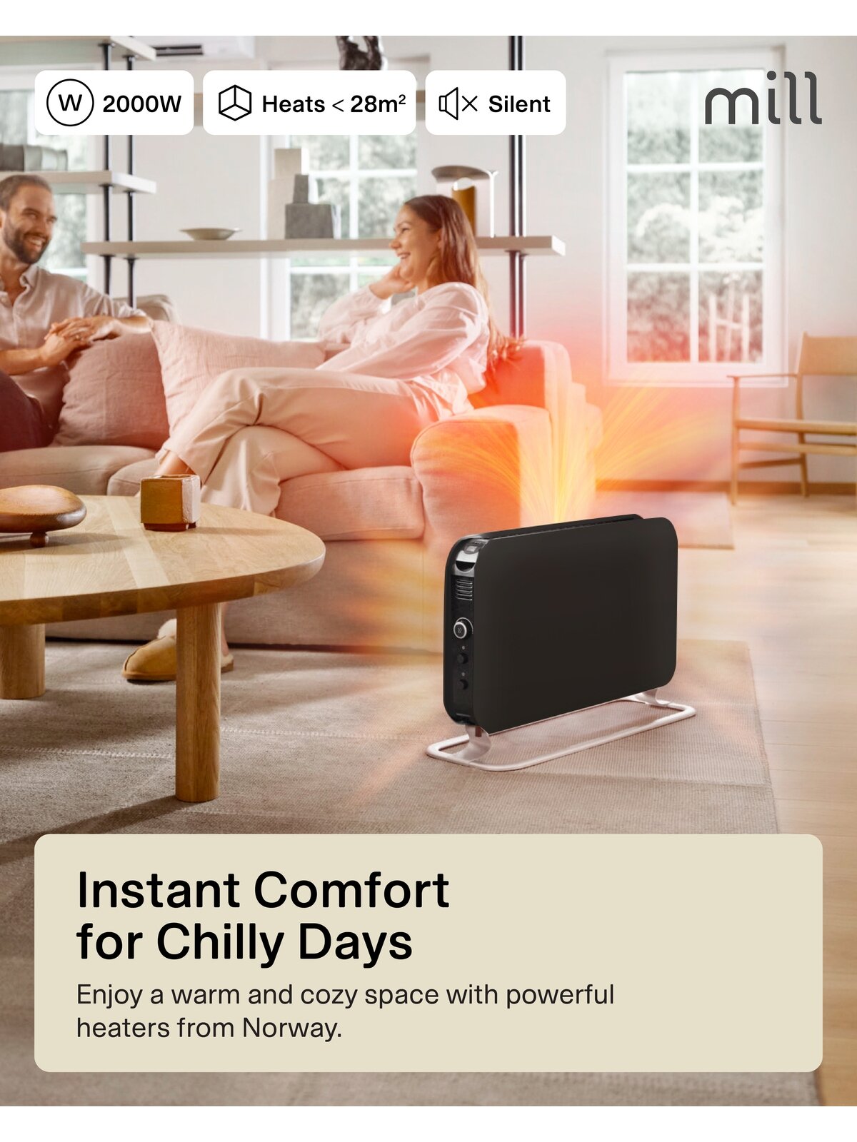 Mill | Heater | SG2000LED | Convection Heater | 2000 W | Number of power levels 3 | Suitable for rooms up to 5-20 m² | Black 7 Mill | Heater | SG2000LED | Convection Heater | 2000 W | Number of power levels 3 | Suitable for rooms up to 5-20 m² | Black 7