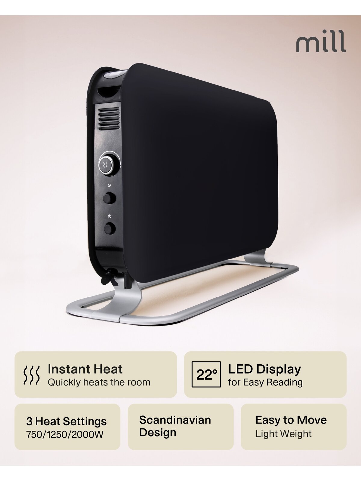 Mill | Heater | SG2000LED | Convection Heater | 2000 W | Number of power levels 3 | Suitable for rooms up to 5-20 m² | Black 8 Mill | Heater | SG2000LED | Convection Heater | 2000 W | Number of power levels 3 | Suitable for rooms up to 5-20 m² | Black 8