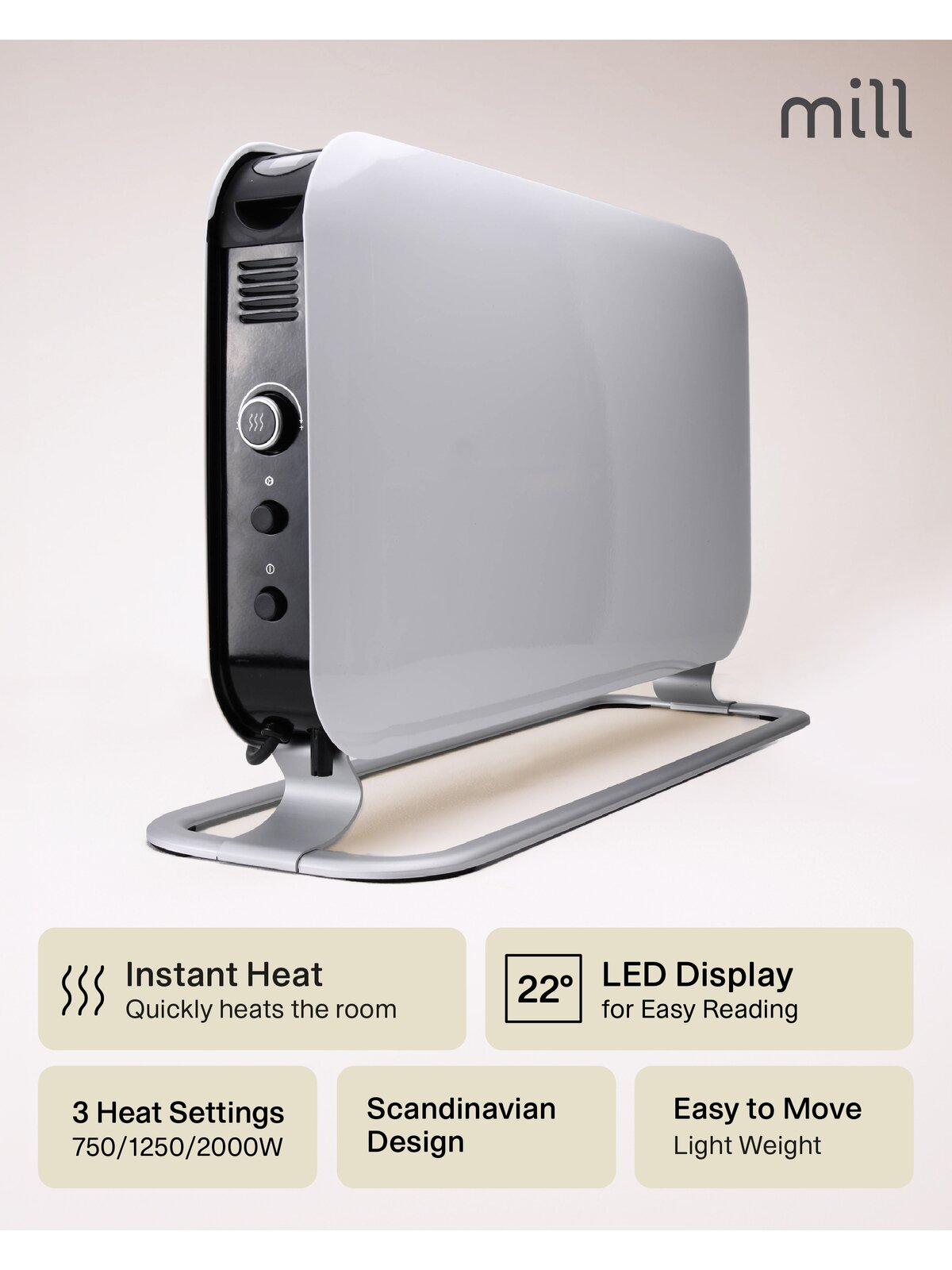 Mill | Heater | SG2000LED | Convection Heater | 2000 W | Number of power levels 3 | Suitable for rooms up to 5-20 m² | White 15