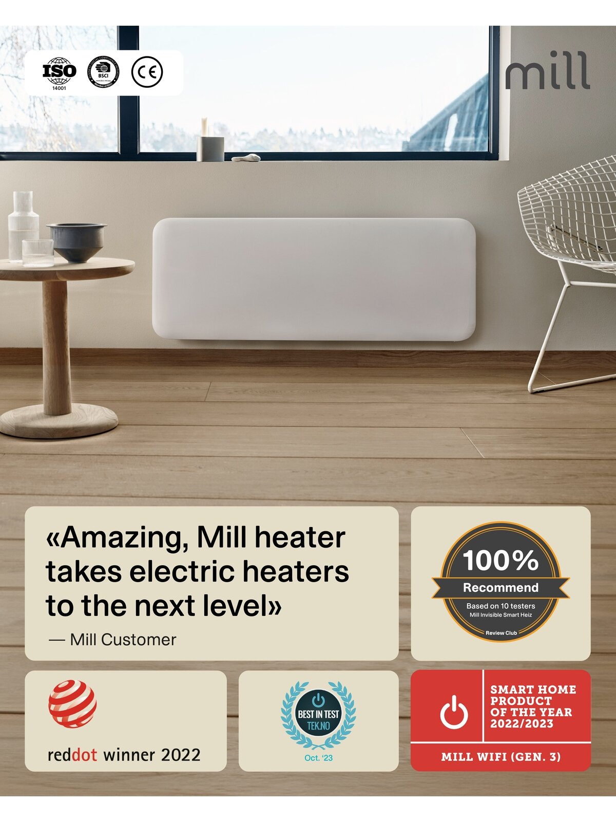 Mill Invisible Smart WiFi Heater | PA1300WIFI4 | Panel Heater | 1300 W | Suitable for rooms up to 15-19 m² | White | IPX4 9 Mill Invisible Smart WiFi Heater | PA1300WIFI4 | Panel Heater | 1300 W | Suitable for rooms up to 15-19 m² | White | IPX4 9