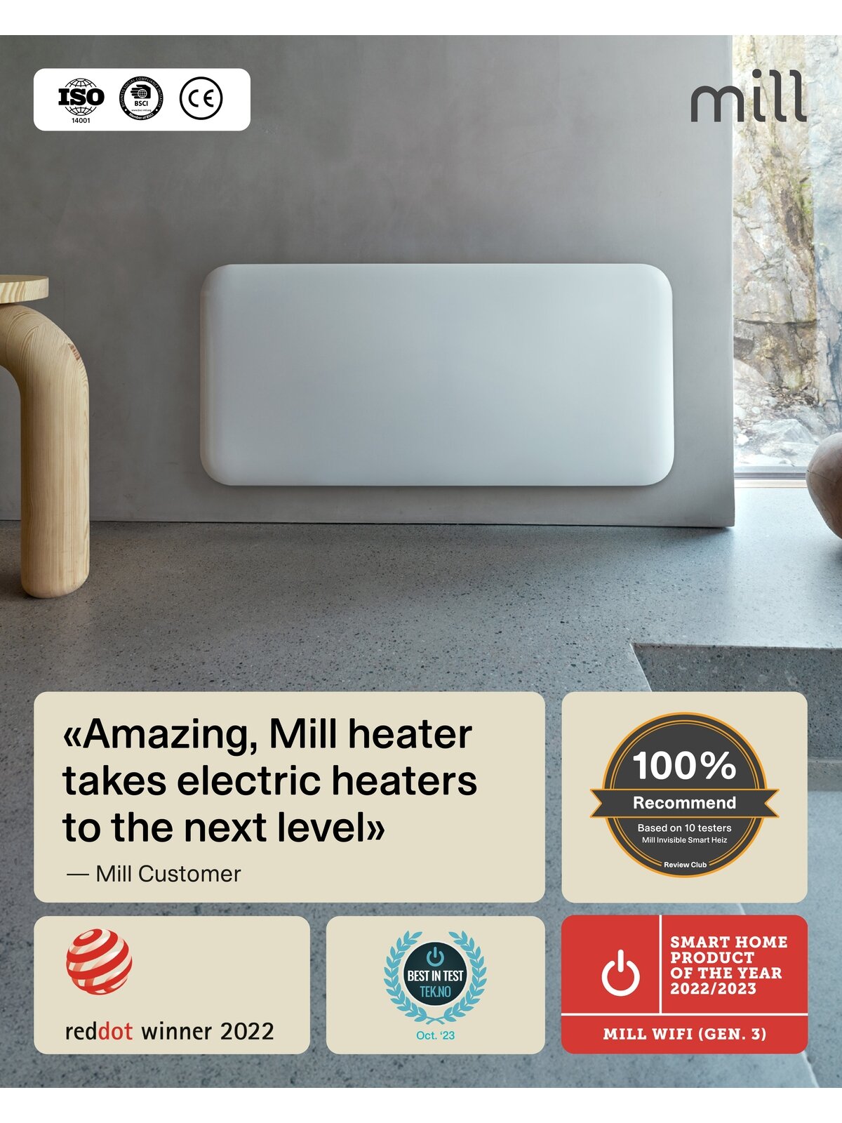 Mill Invisible Smart WiFi Heater | PA1500WIFI4 | Panel Heater | 1500 W | Suitable for rooms up to 18-22 m² | White | IPX4 8 Mill Invisible Smart WiFi Heater | PA1500WIFI4 | Panel Heater | 1500 W | Suitable for rooms up to 18-22 m² | White | IPX4 8