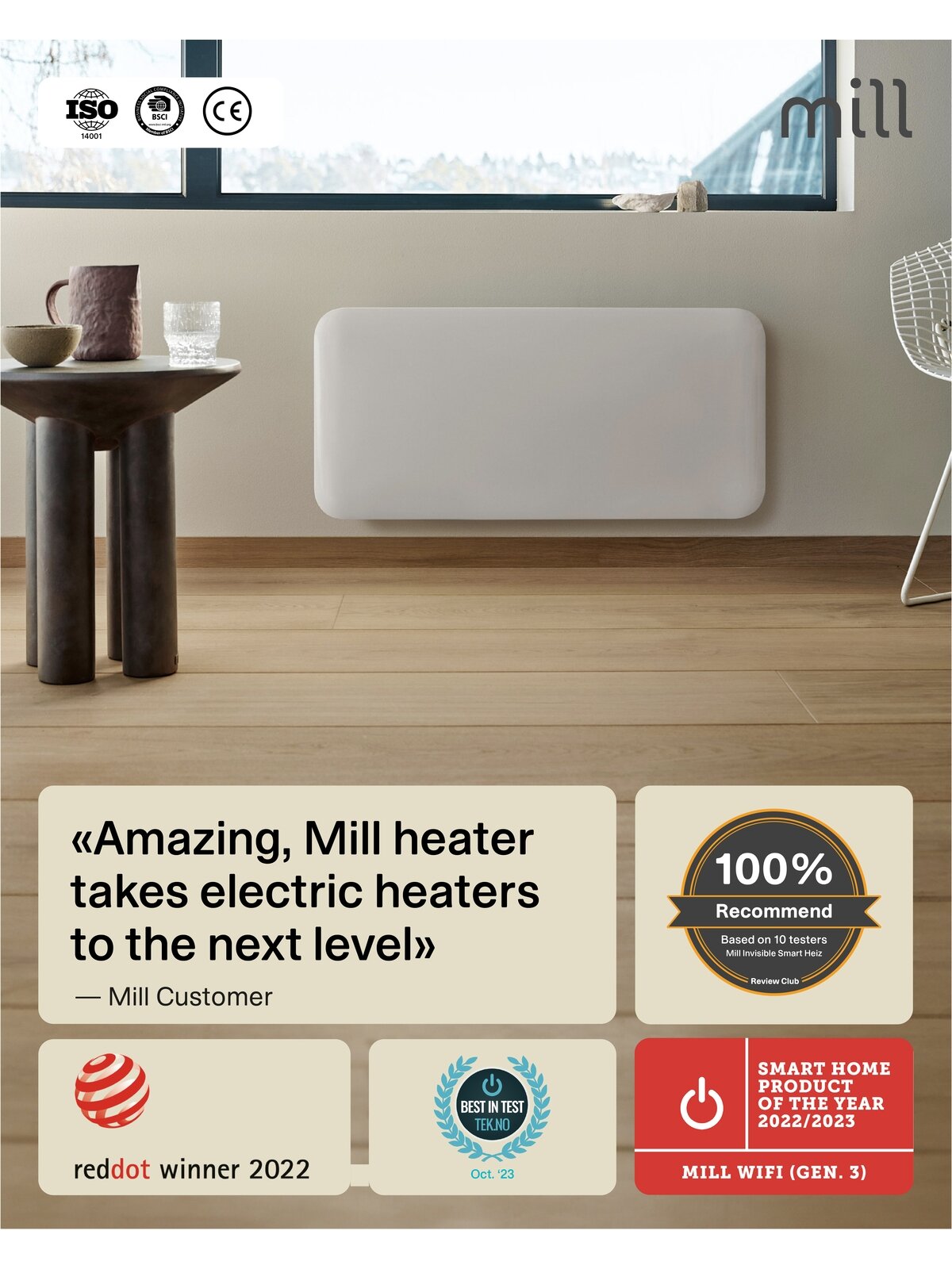 Mill Invisible Smart WiFi Heater | PA700WIFI4 | Panel Heater | 700 W | Suitable for rooms up to 9-12 m² | White | IPX4 8 Mill Invisible Smart WiFi Heater | PA700WIFI4 | Panel Heater | 700 W | Suitable for rooms up to 9-12 m² | White | IPX4 8