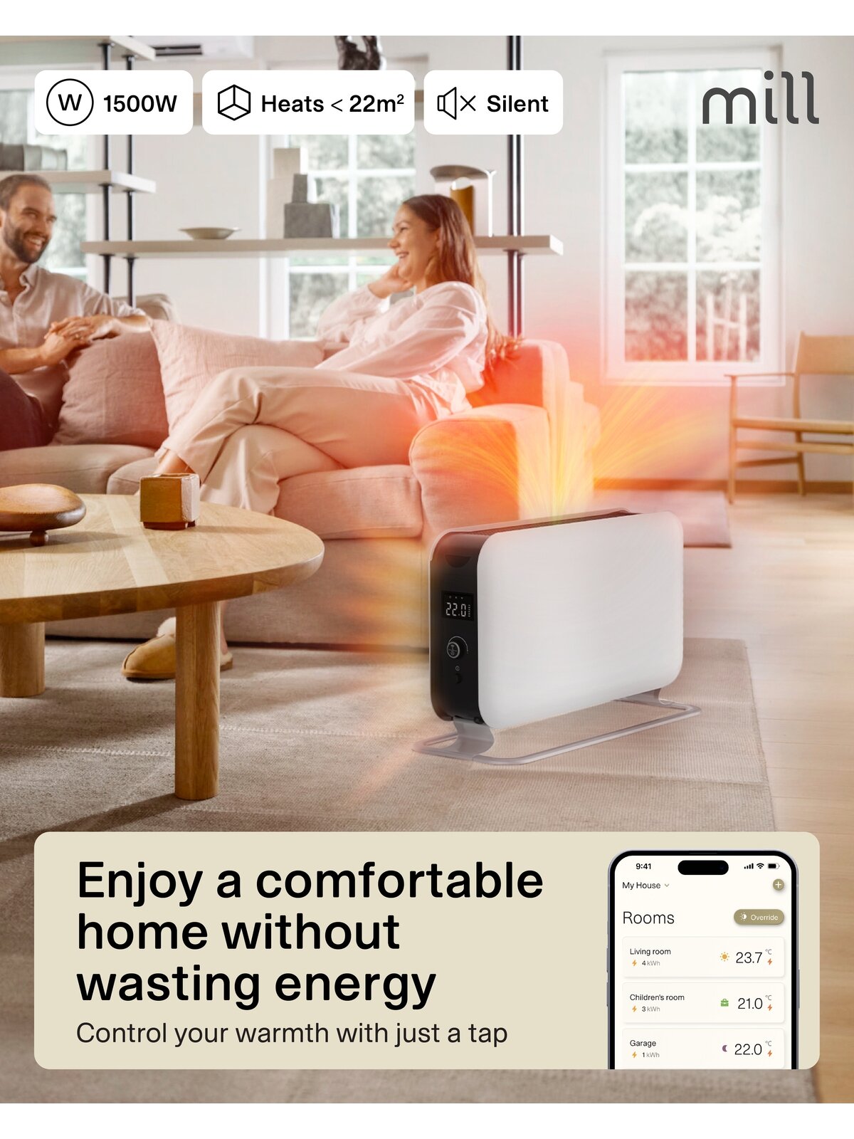 Mill | Portable Heater | CO1500MAXWIFI3 | Convection Heater | 1500 W | Suitable for rooms up to 14-18 m² | White | IPX4 7