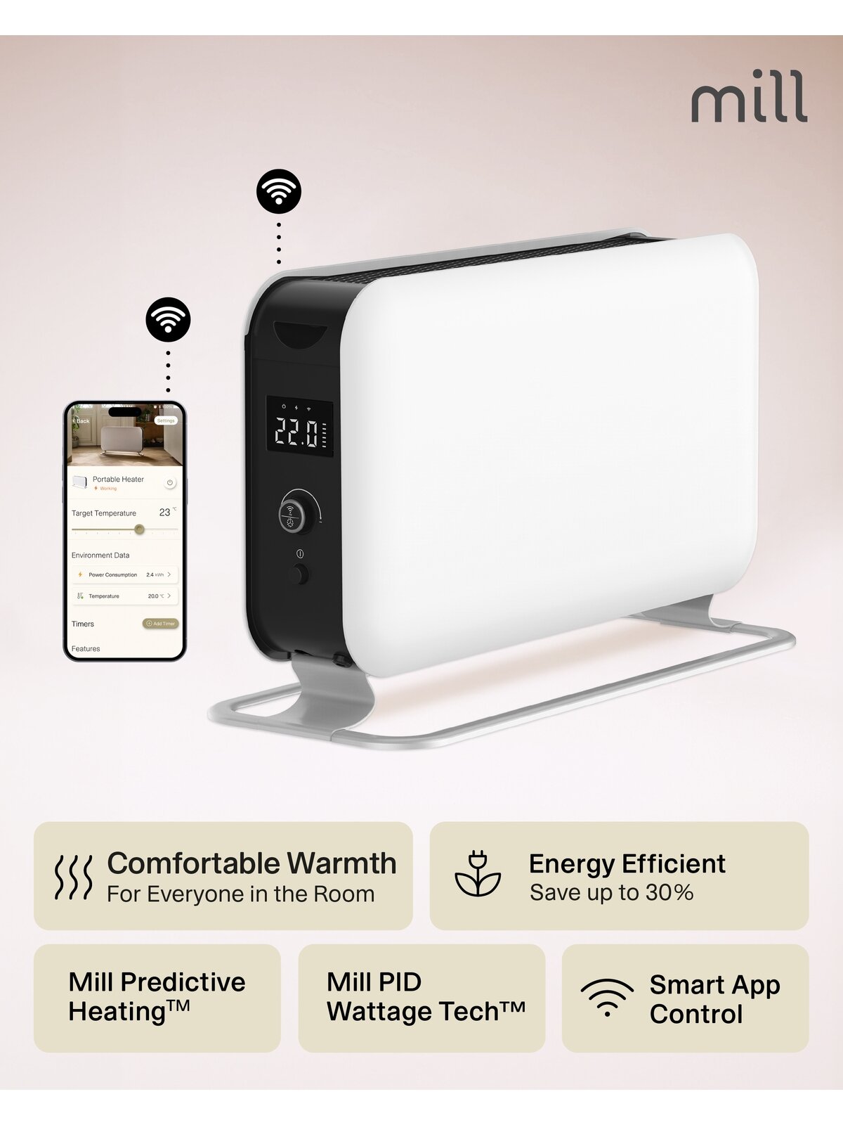 Mill | Portable Heater | CO1500MAXWIFI3 | Convection Heater | 1500 W | Suitable for rooms up to 14-18 m² | White | IPX4 8