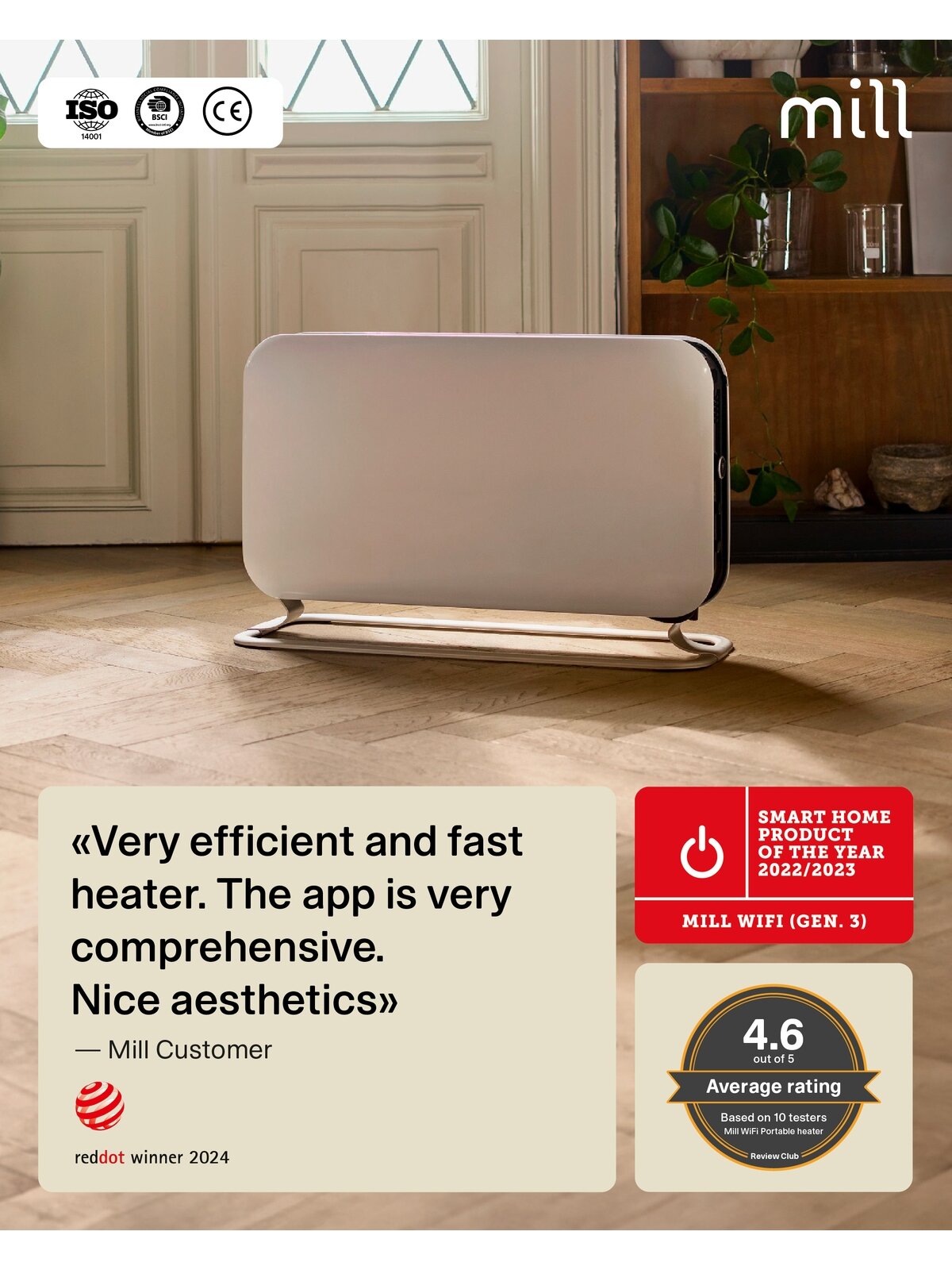 Mill | Portable Heater | CO1500MAXWIFI3 | Convection Heater | 1500 W | Suitable for rooms up to 14-18 m² | White | IPX4 10 Mill | Portable Heater | CO1500MAXWIFI3 | Convection Heater | 1500 W | Suitable for rooms up to 14-18 m² | White | IPX4 10