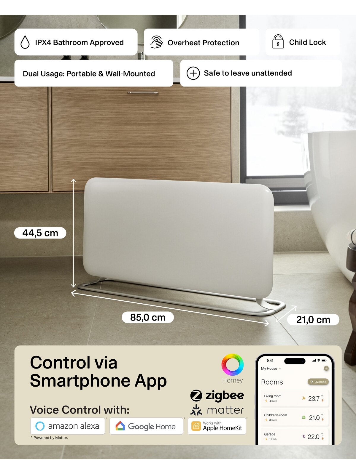 Mill WiFi Panel Heater | PA1500WIFI4A | Panel Heater | 1500 W | Suitable for rooms up to 22 m² | White | IPX4 4 Mill WiFi Panel Heater | PA1500WIFI4A | Panel Heater | 1500 W | Suitable for rooms up to 22 m² | White | IPX4 4