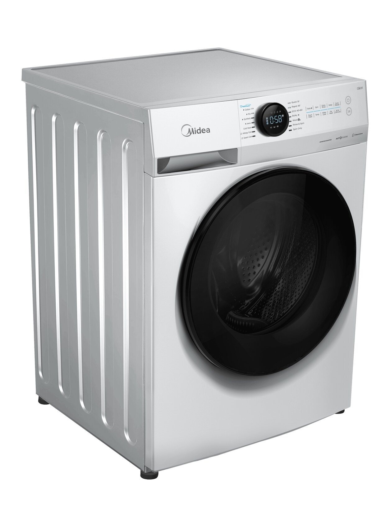 Midea Washing Machine | MF200W80WB/W-HR | Energy efficiency class A | Front loading | Washing capacity 8 kg | 1400 RPM | Depth 48 cm | Width 60 cm | Display | LCD | Steam function | White 2